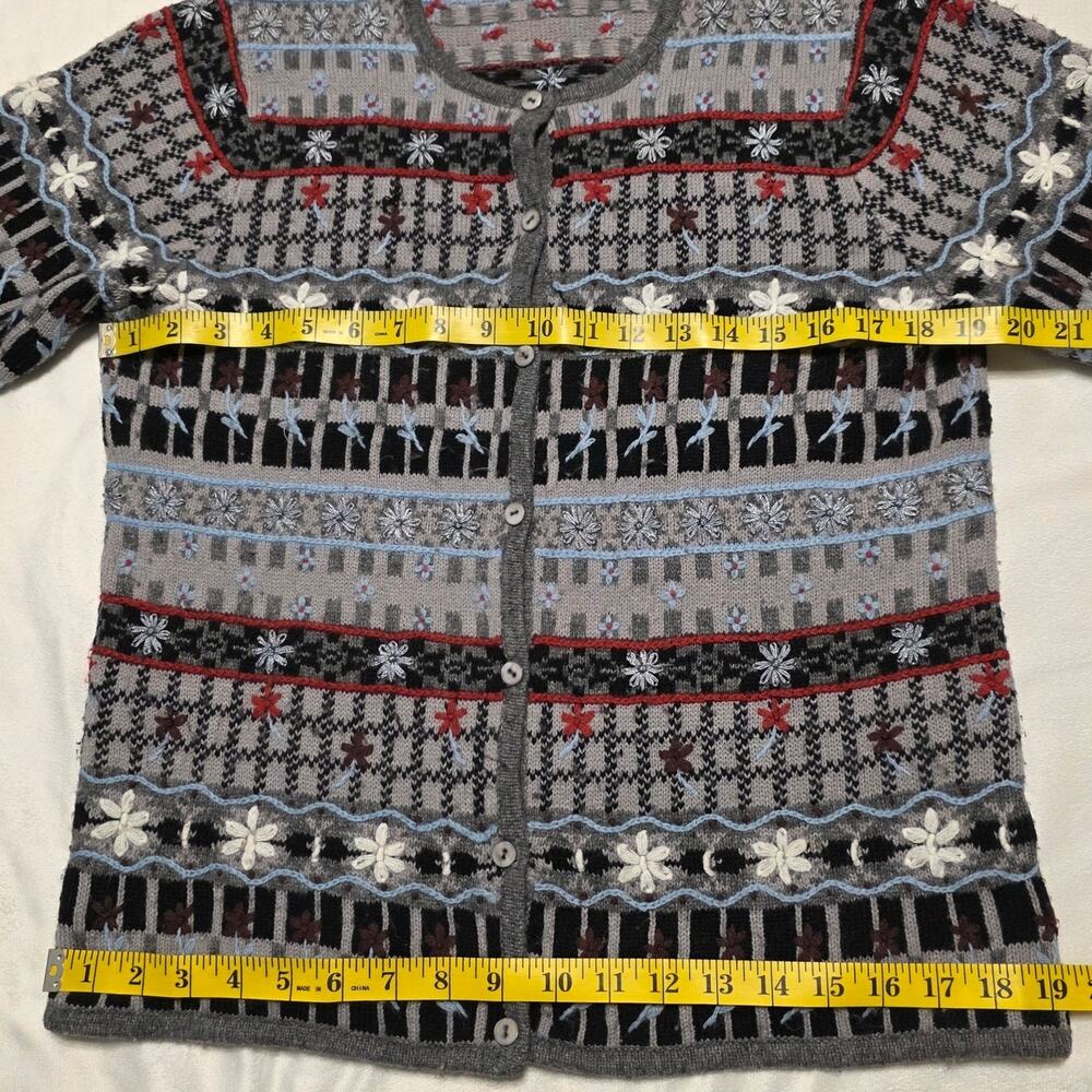 Vintage Rebecca Malone Floral Grannycore Cabincore Wool Blend Cardigan Medium PT - Picture 5 of 6